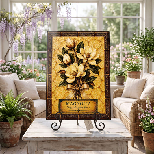 Magnolia Botanical Glass Art Panel  | Tempered Botanical Wall Art | Cottage Kitchen Decor | Botanical Gift | Nature Inspired Home