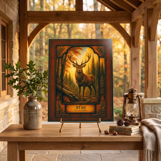 Stag Woodland Tempered Glass Art Panel | Rustic Wildlife Decor | Forest Nature Art | Cabin & Lodge Home Decor | Nature Lover Gift