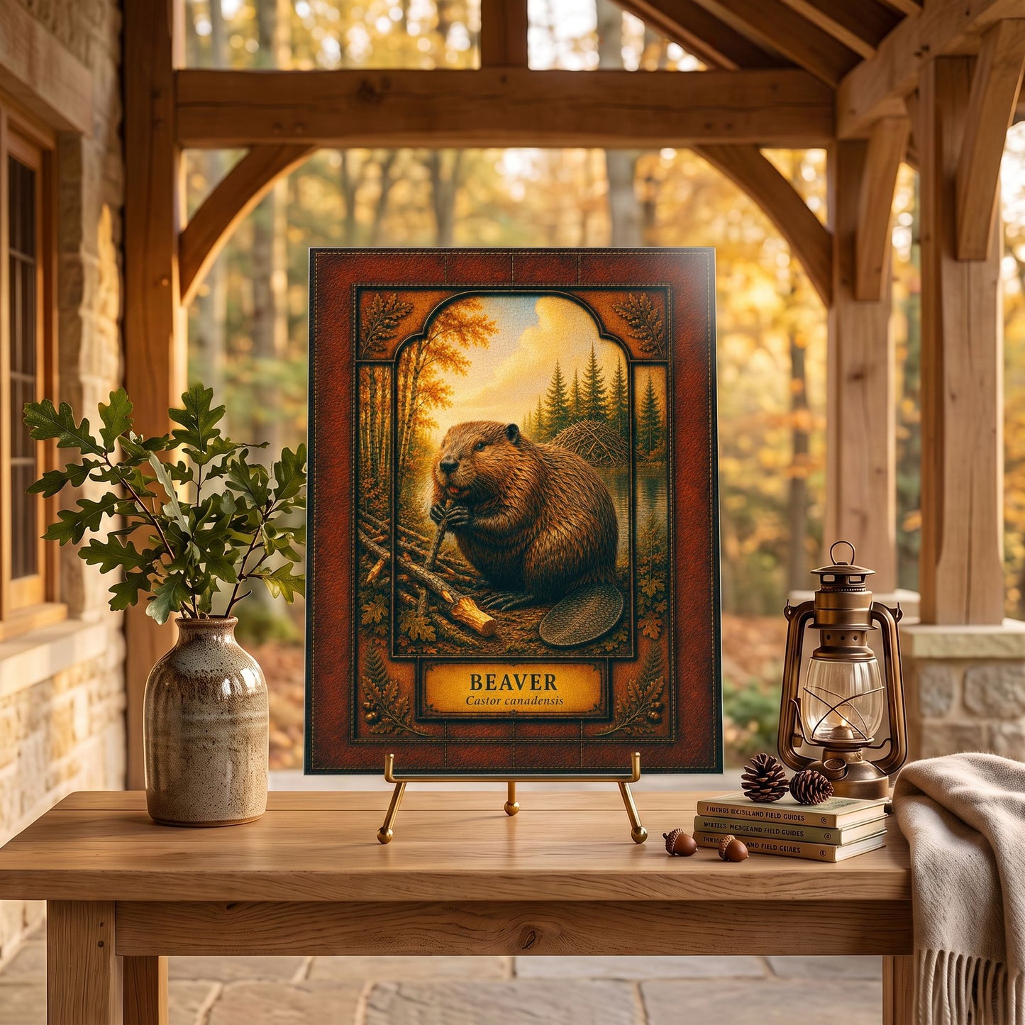 Beaver Woodland Tempered Glass Art Panel | Rustic Wildlife Decor | Forest Nature Art | Cabin & Lodge Home Decor | Nature Lover Gift