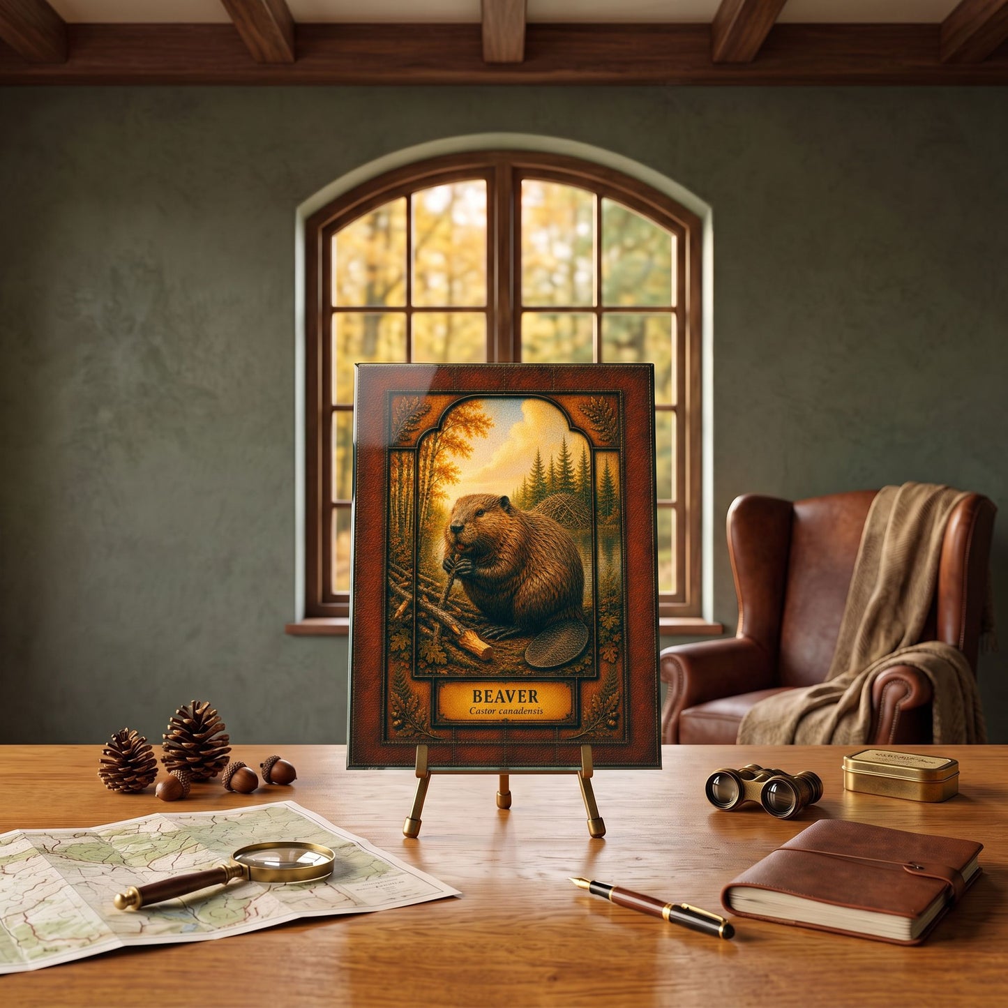 Beaver Woodland Tempered Glass Art Panel | Rustic Wildlife Decor | Forest Nature Art | Cabin & Lodge Home Decor | Nature Lover Gift