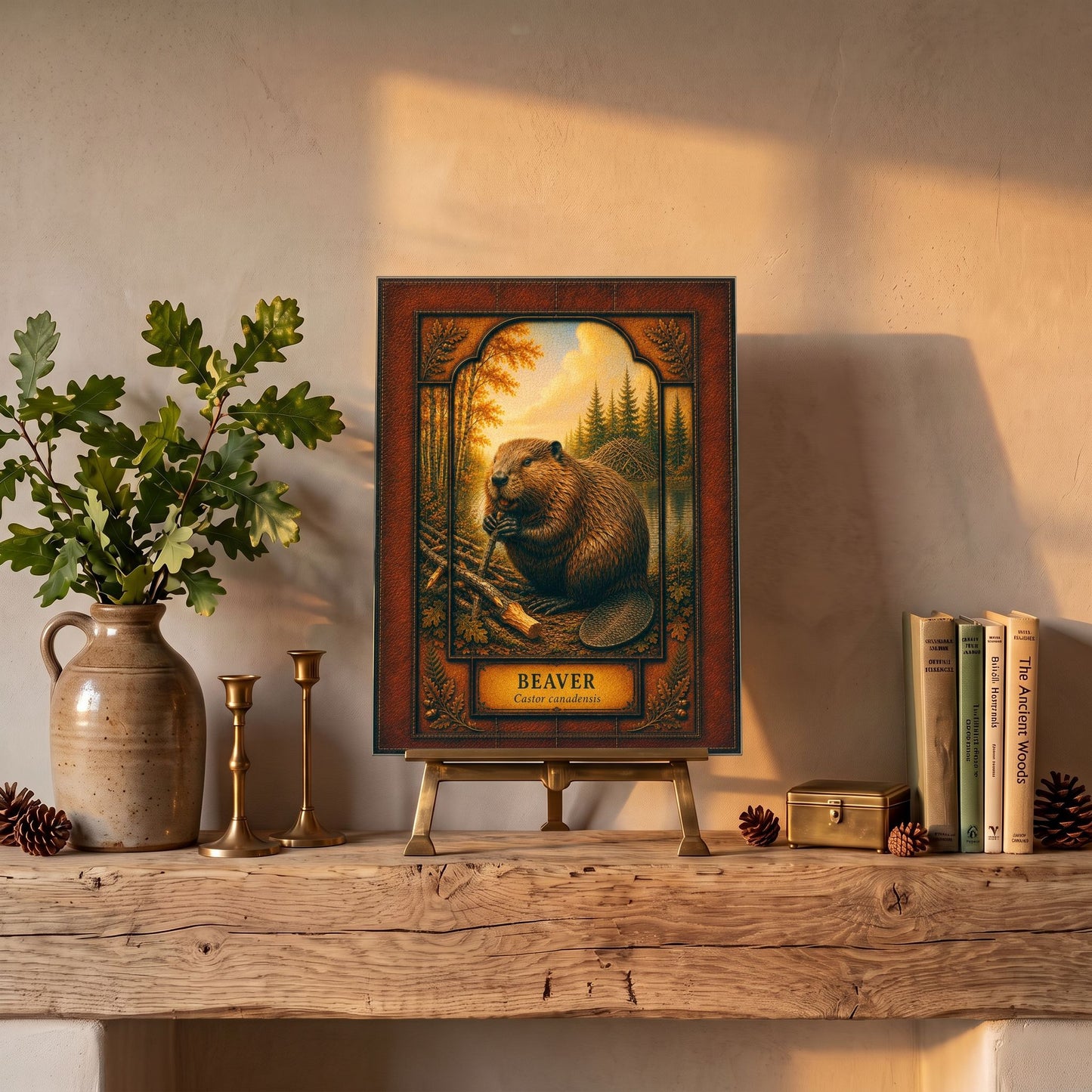 Beaver Woodland Tempered Glass Art Panel | Rustic Wildlife Decor | Forest Nature Art | Cabin & Lodge Home Decor | Nature Lover Gift
