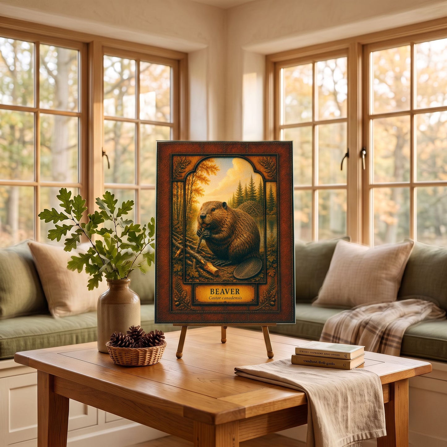 Beaver Woodland Tempered Glass Art Panel | Rustic Wildlife Decor | Forest Nature Art | Cabin & Lodge Home Decor | Nature Lover Gift