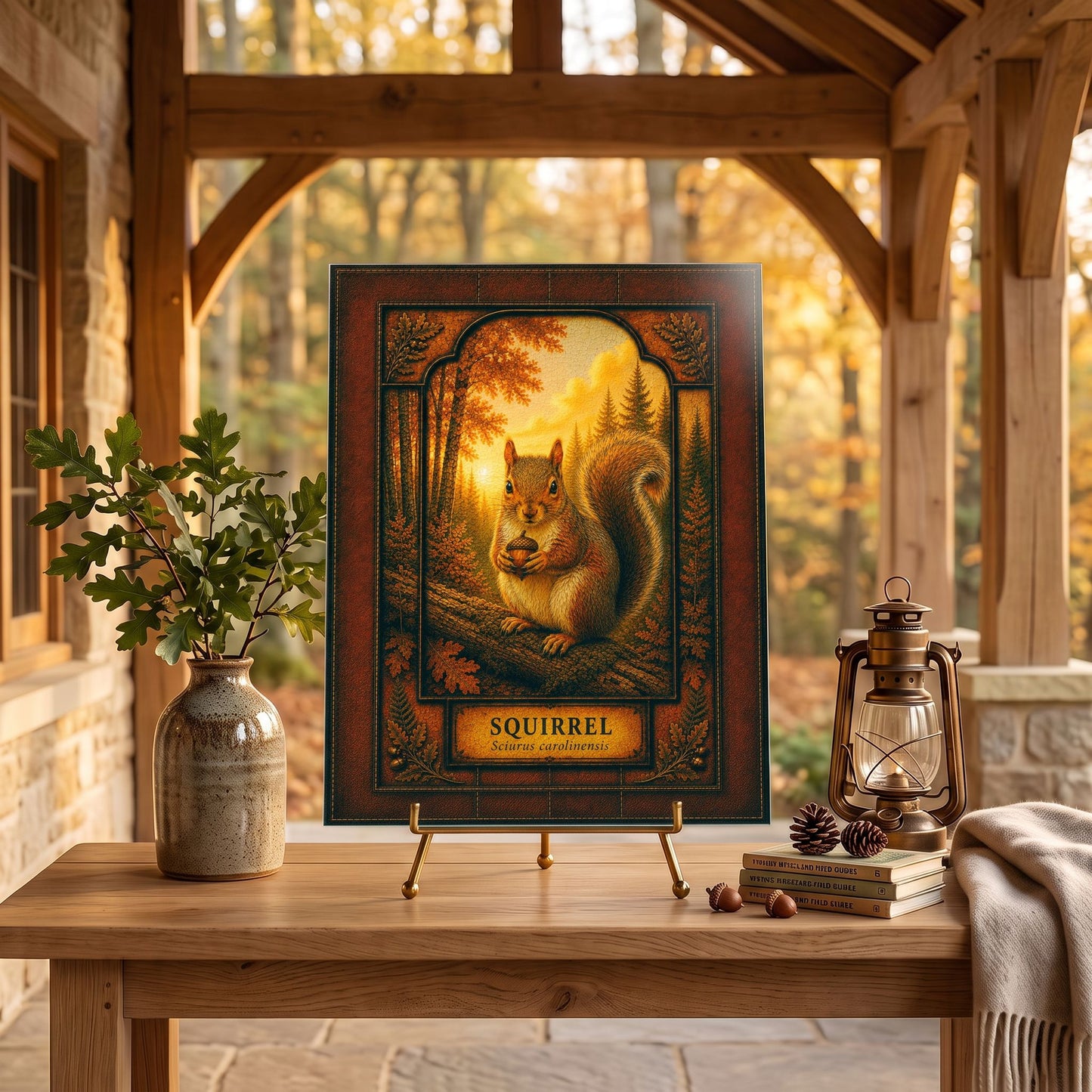 Squirrel Woodland Tempered Glass Art Panel | Rustic Wildlife Decor | Forest Nature Art | Cabin & Lodge Home Decor | Nature Lover Gift