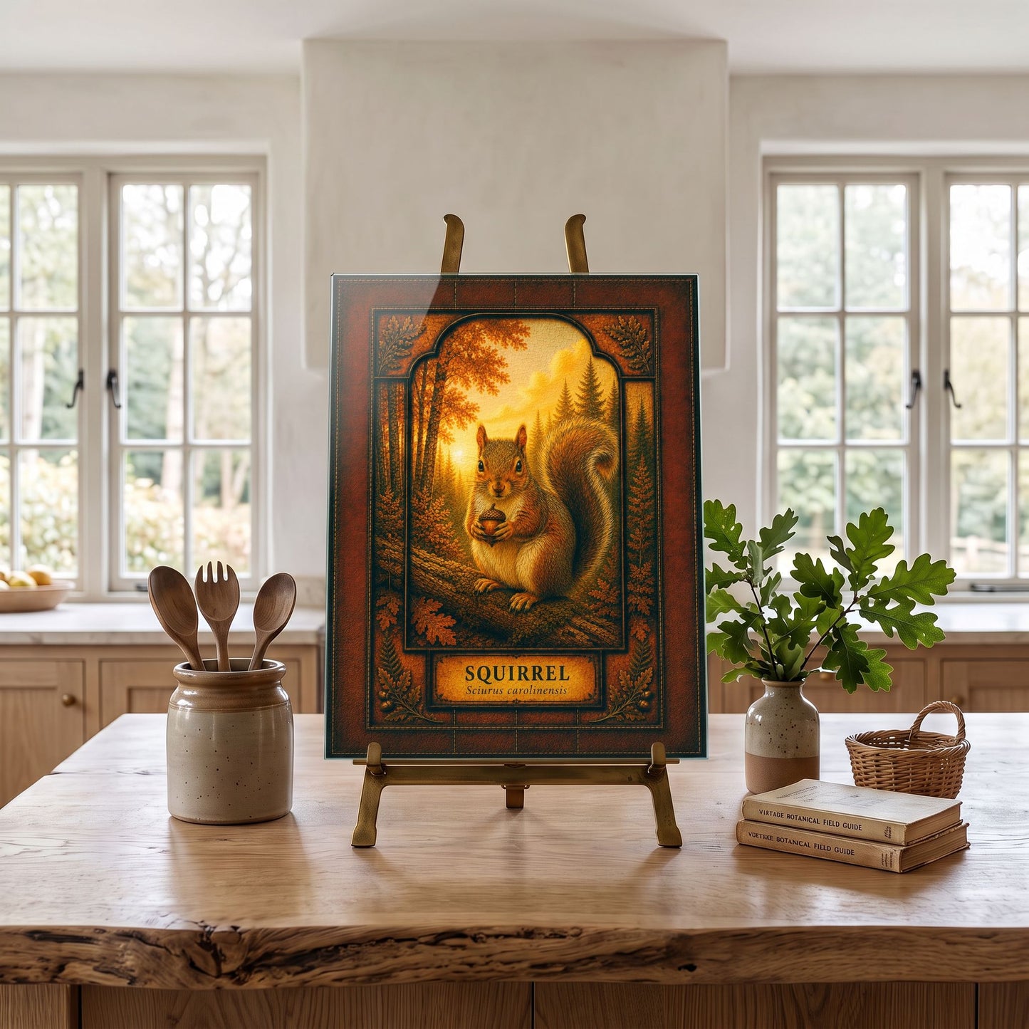 Squirrel Woodland Tempered Glass Art Panel | Rustic Wildlife Decor | Forest Nature Art | Cabin & Lodge Home Decor | Nature Lover Gift