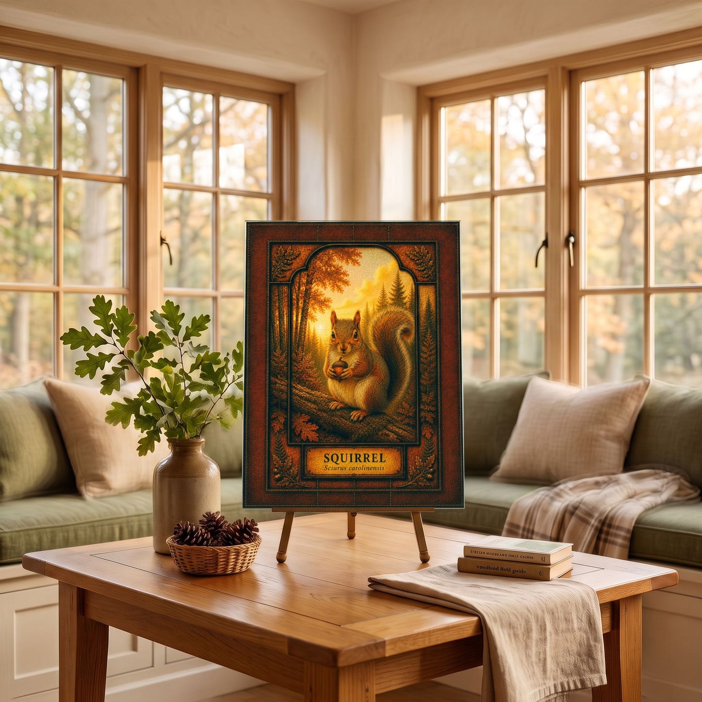 Squirrel Woodland Tempered Glass Art Panel | Rustic Wildlife Decor | Forest Nature Art | Cabin & Lodge Home Decor | Nature Lover Gift