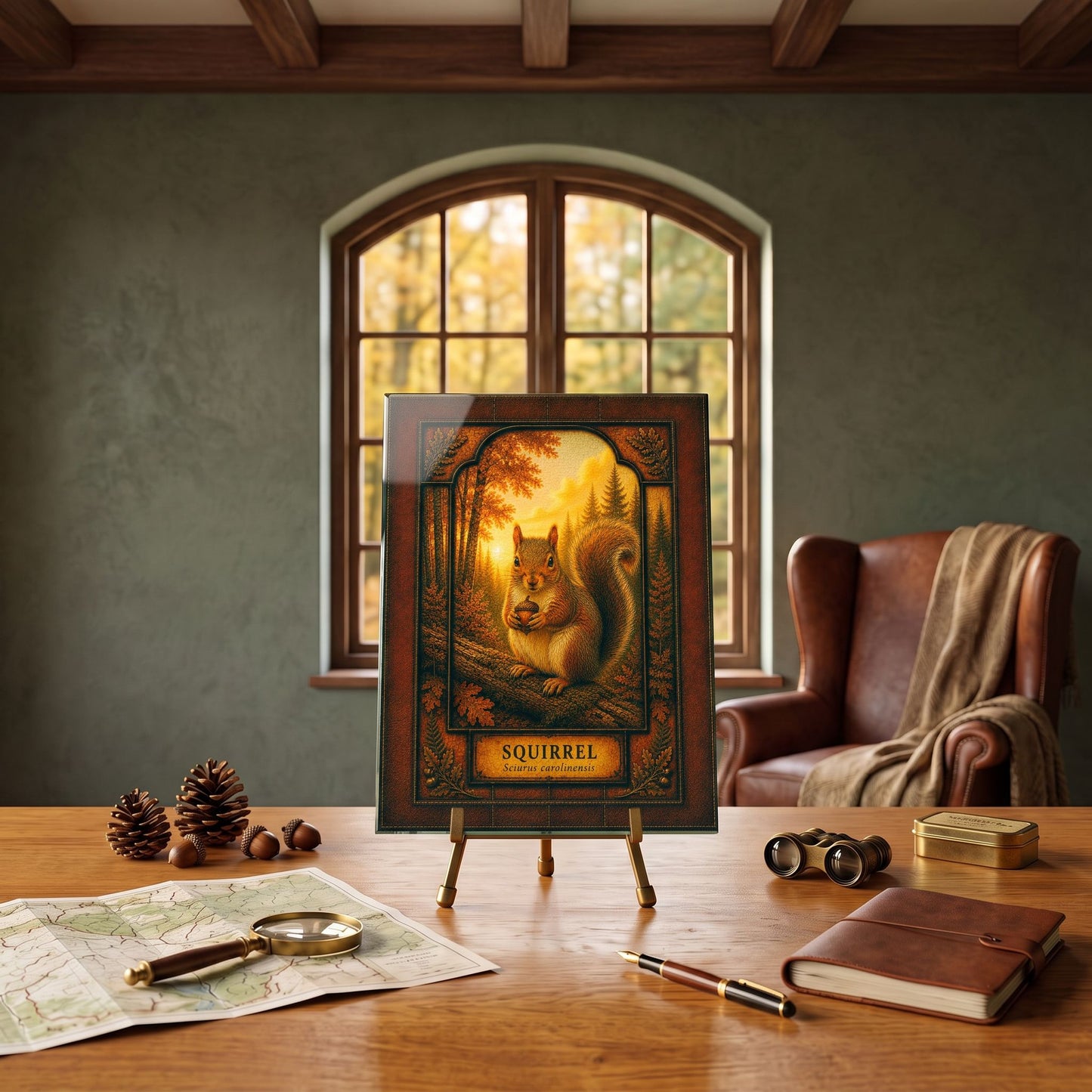 Squirrel Woodland Tempered Glass Art Panel | Rustic Wildlife Decor | Forest Nature Art | Cabin & Lodge Home Decor | Nature Lover Gift