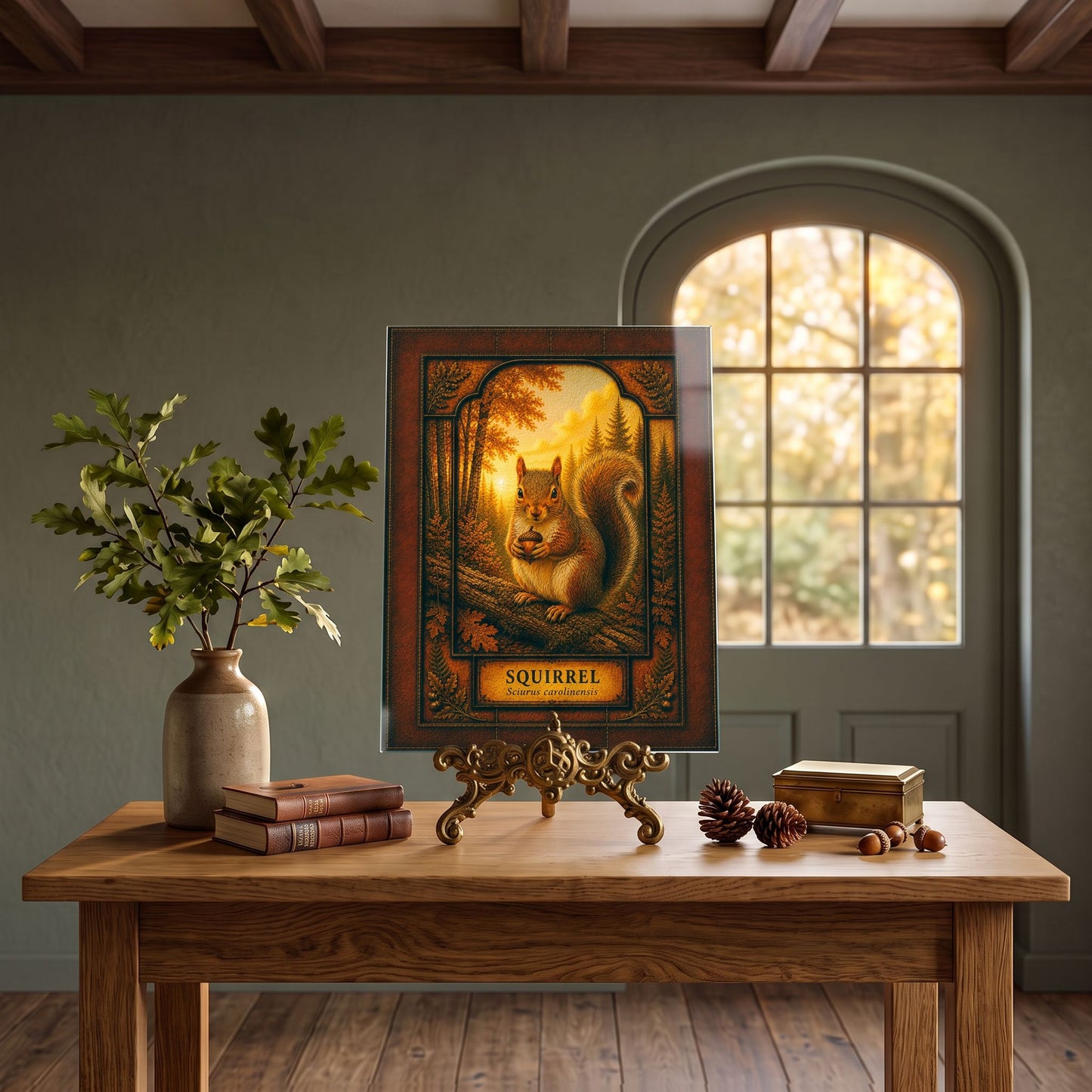 Squirrel Woodland Tempered Glass Art Panel | Rustic Wildlife Decor | Forest Nature Art | Cabin & Lodge Home Decor | Nature Lover Gift
