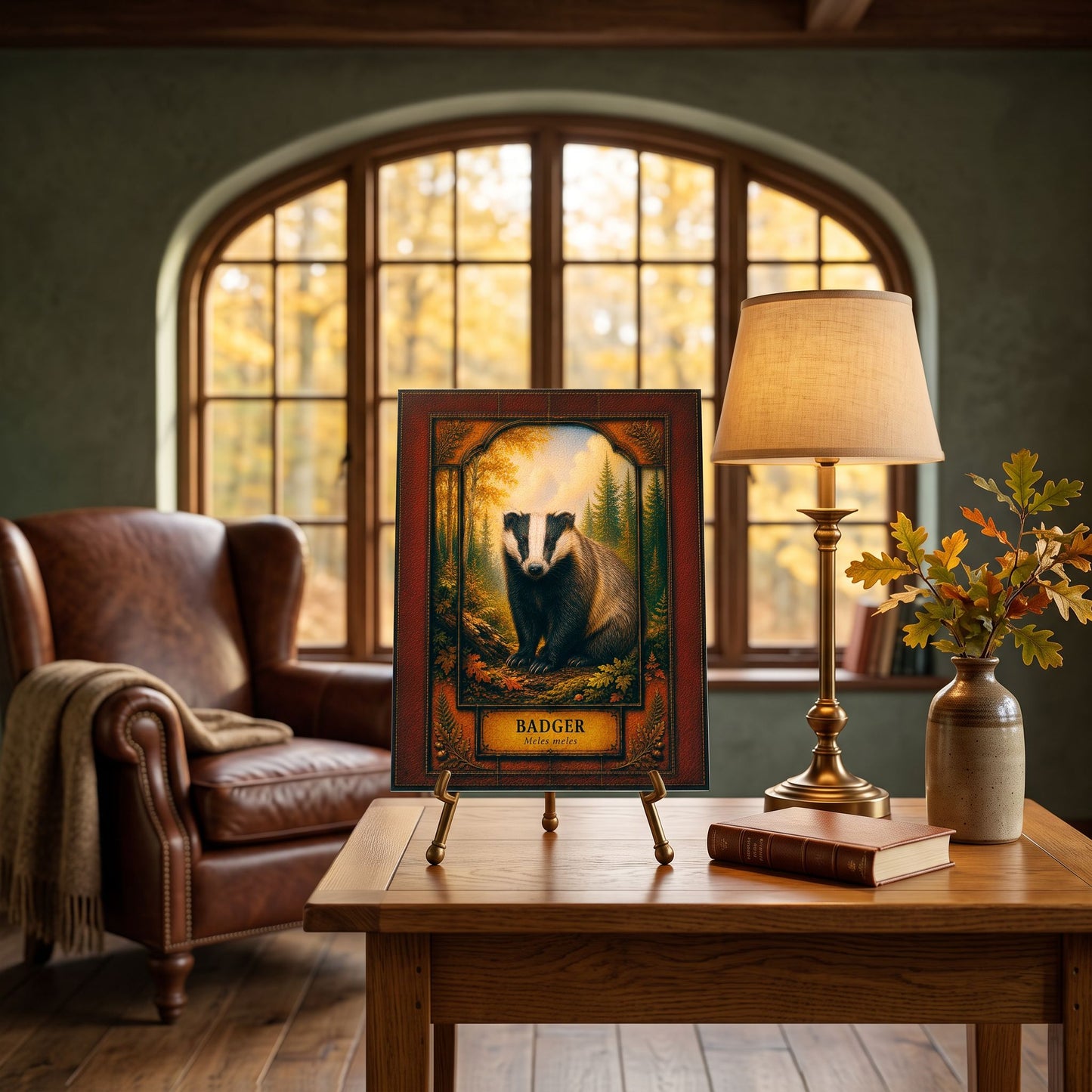 Badger Woodland Tempered Glass Art Panel | Rustic Wildlife Decor | Forest Nature Art | Cabin & Lodge Home Decor | Nature Lover Gift
