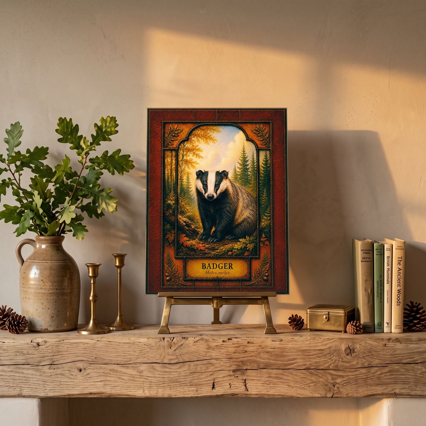 Badger Woodland Tempered Glass Art Panel | Rustic Wildlife Decor | Forest Nature Art | Cabin & Lodge Home Decor | Nature Lover Gift