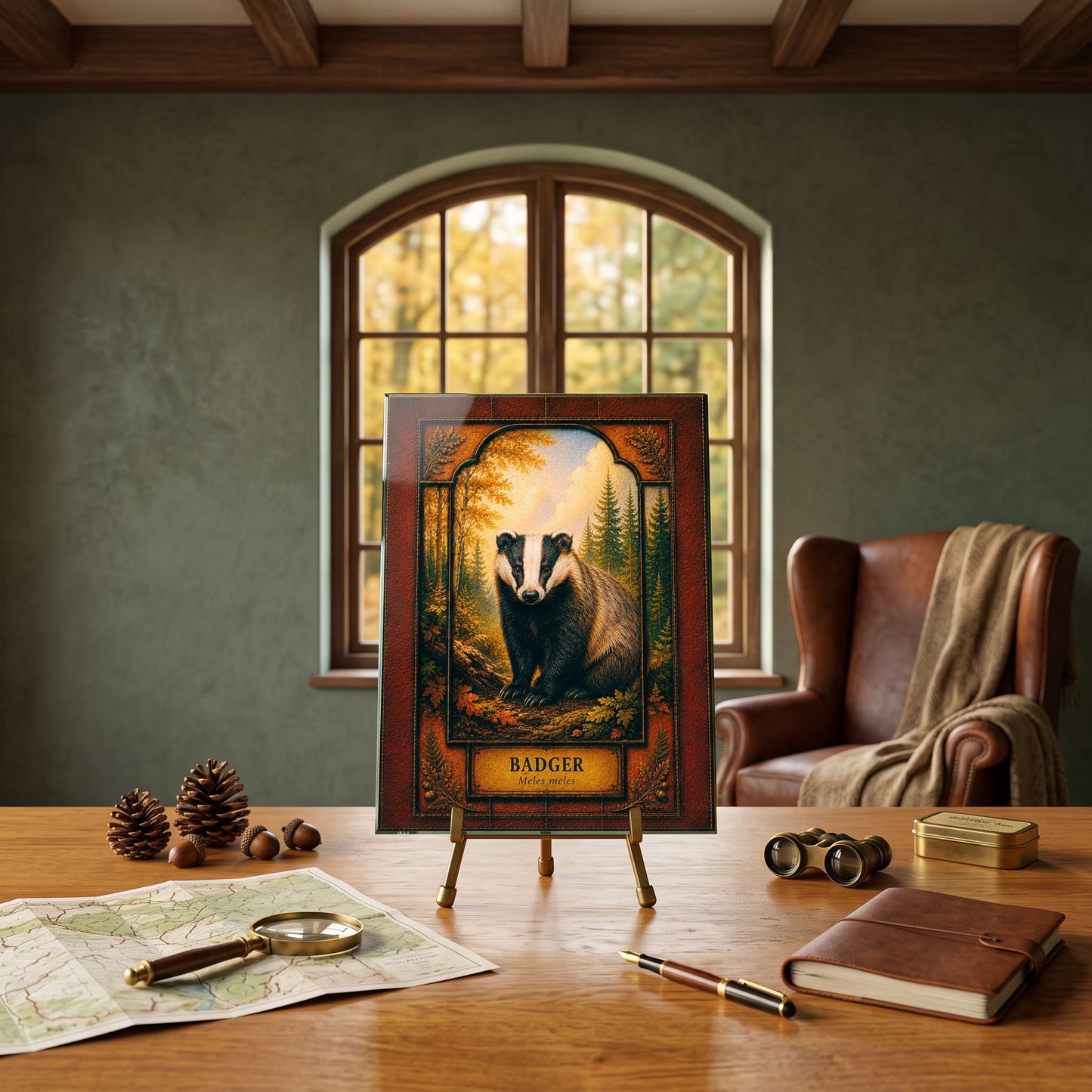 Badger Woodland Tempered Glass Art Panel | Rustic Wildlife Decor | Forest Nature Art | Cabin & Lodge Home Decor | Nature Lover Gift