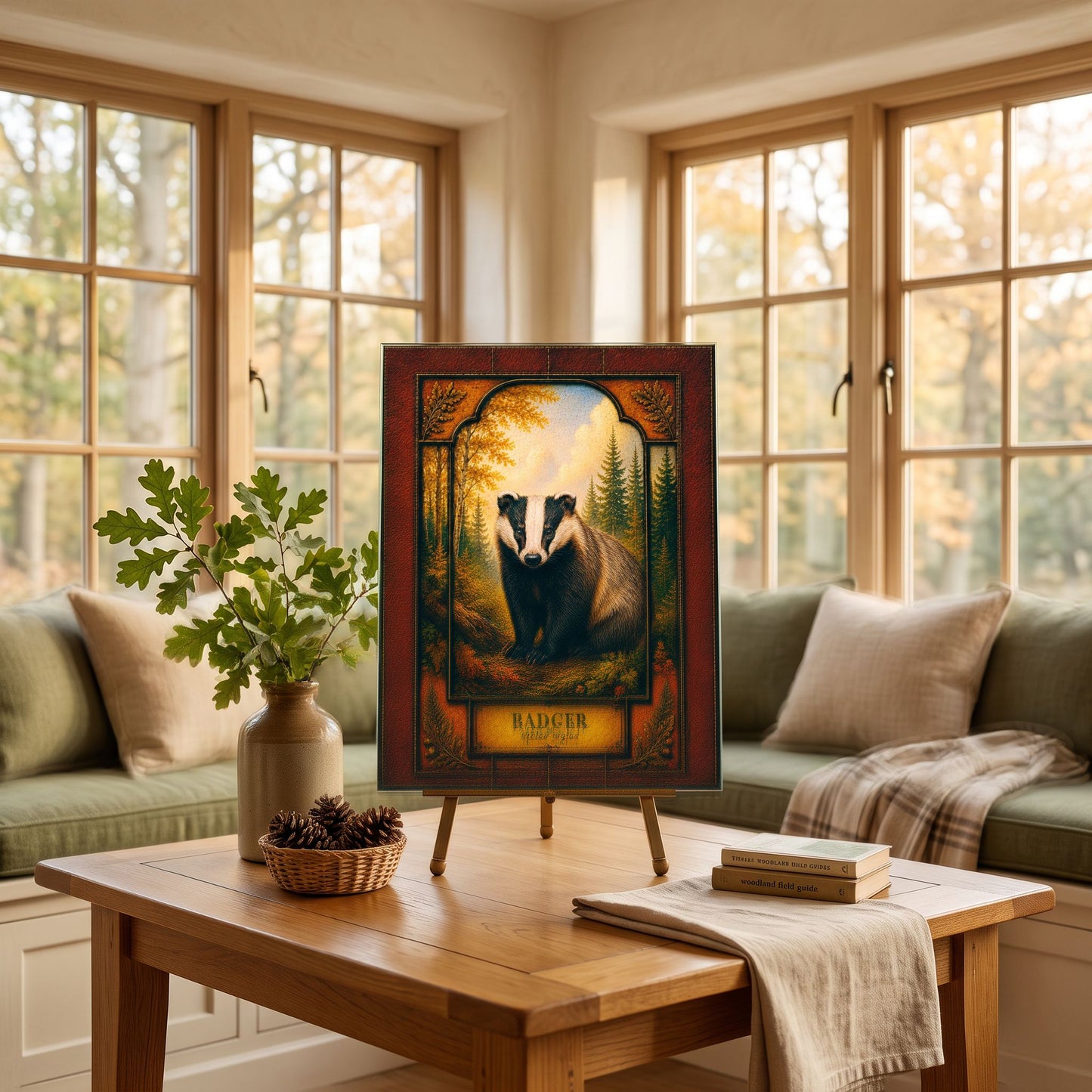 Badger Woodland Tempered Glass Art Panel | Rustic Wildlife Decor | Forest Nature Art | Cabin & Lodge Home Decor | Nature Lover Gift