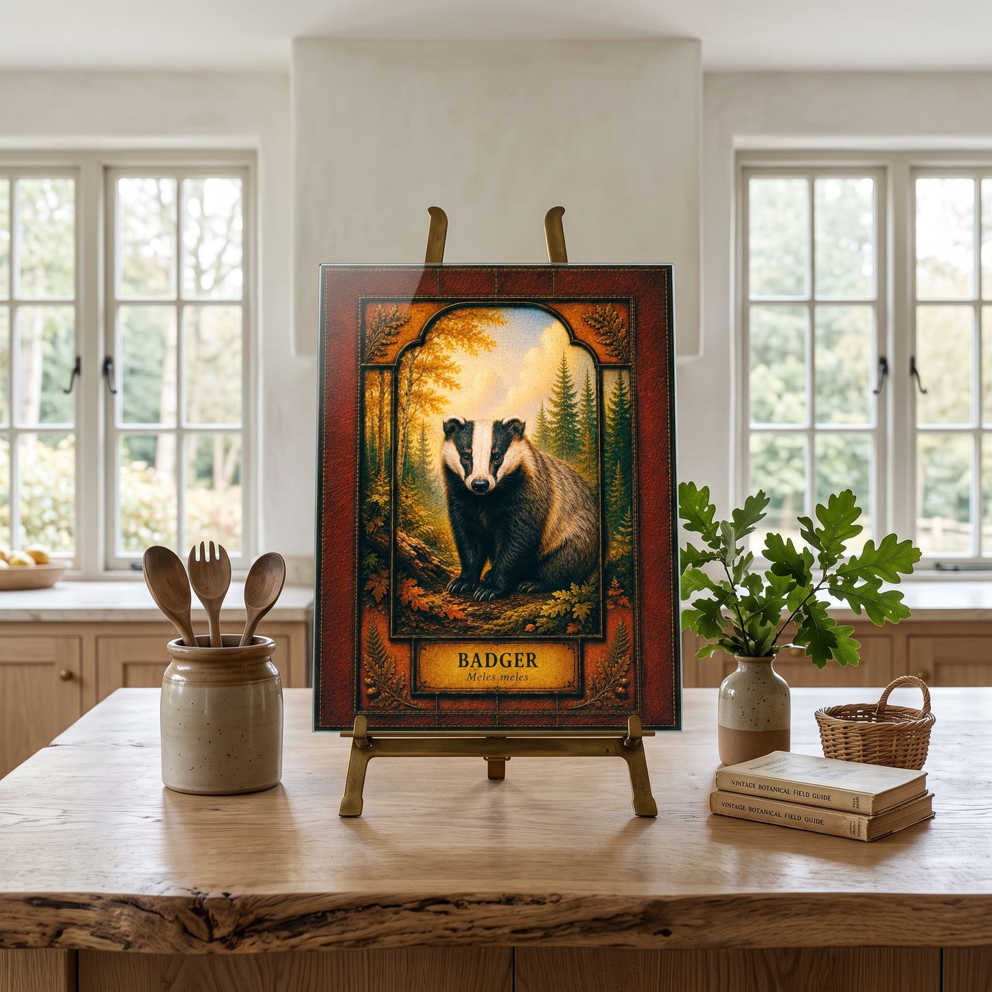 Badger Woodland Tempered Glass Art Panel | Rustic Wildlife Decor | Forest Nature Art | Cabin & Lodge Home Decor | Nature Lover Gift