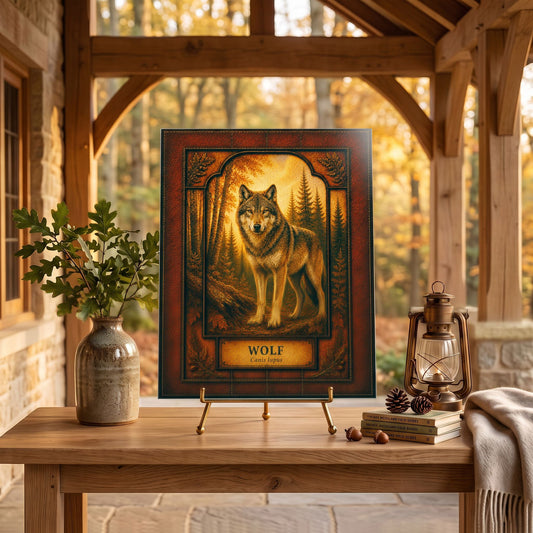 Gray Wolf Woodland Tempered Glass Art Panel | Rustic Wildlife Decor | Forest Nature Art | Cabin & Lodge Home Decor | Nature Lover Gift