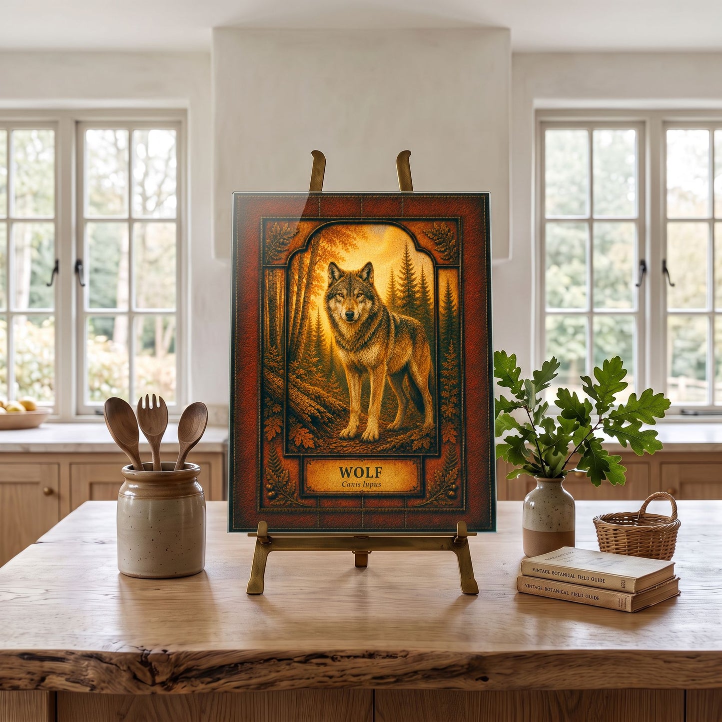 Gray Wolf Woodland Tempered Glass Art Panel | Rustic Wildlife Decor | Forest Nature Art | Cabin & Lodge Home Decor | Nature Lover Gift
