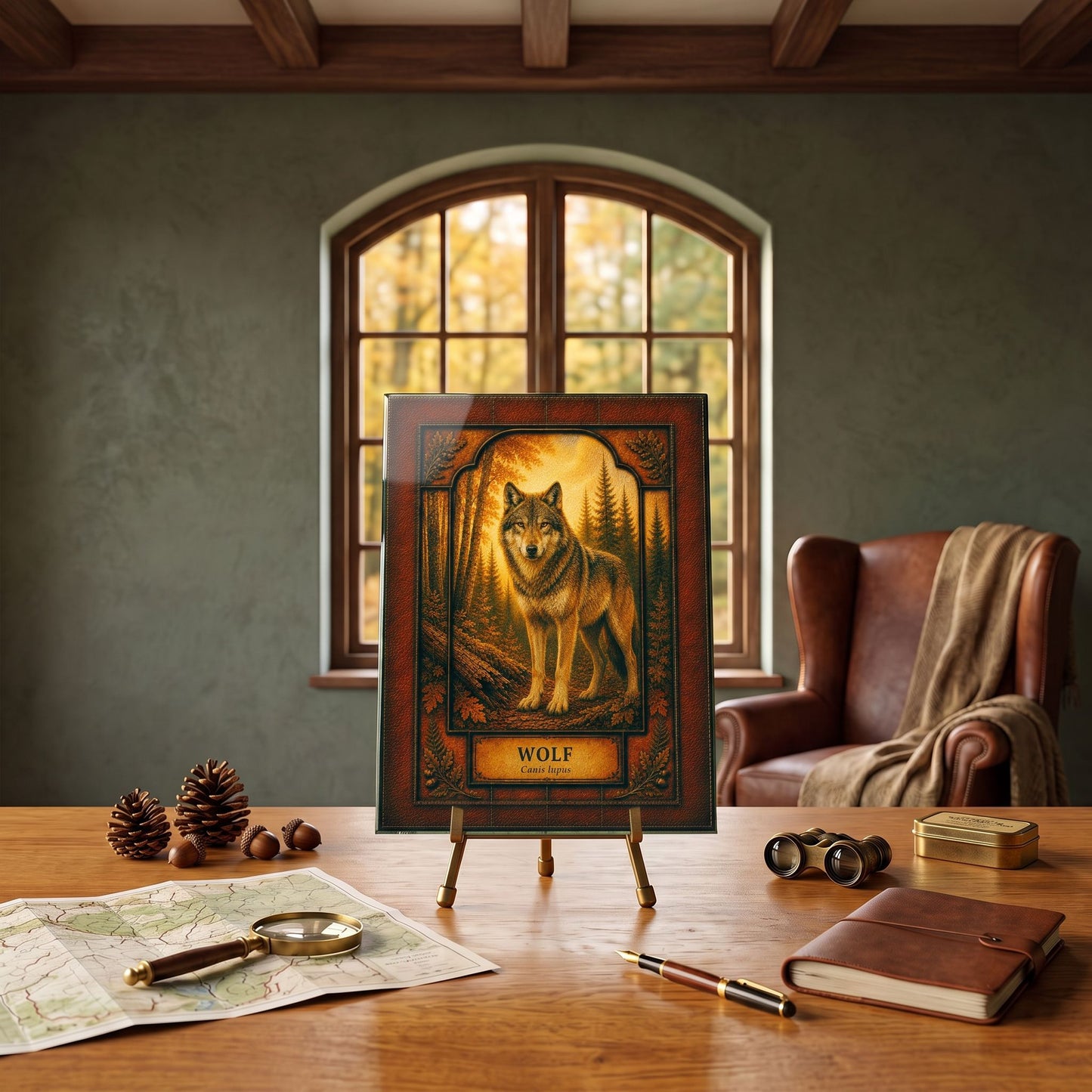 Gray Wolf Woodland Tempered Glass Art Panel | Rustic Wildlife Decor | Forest Nature Art | Cabin & Lodge Home Decor | Nature Lover Gift
