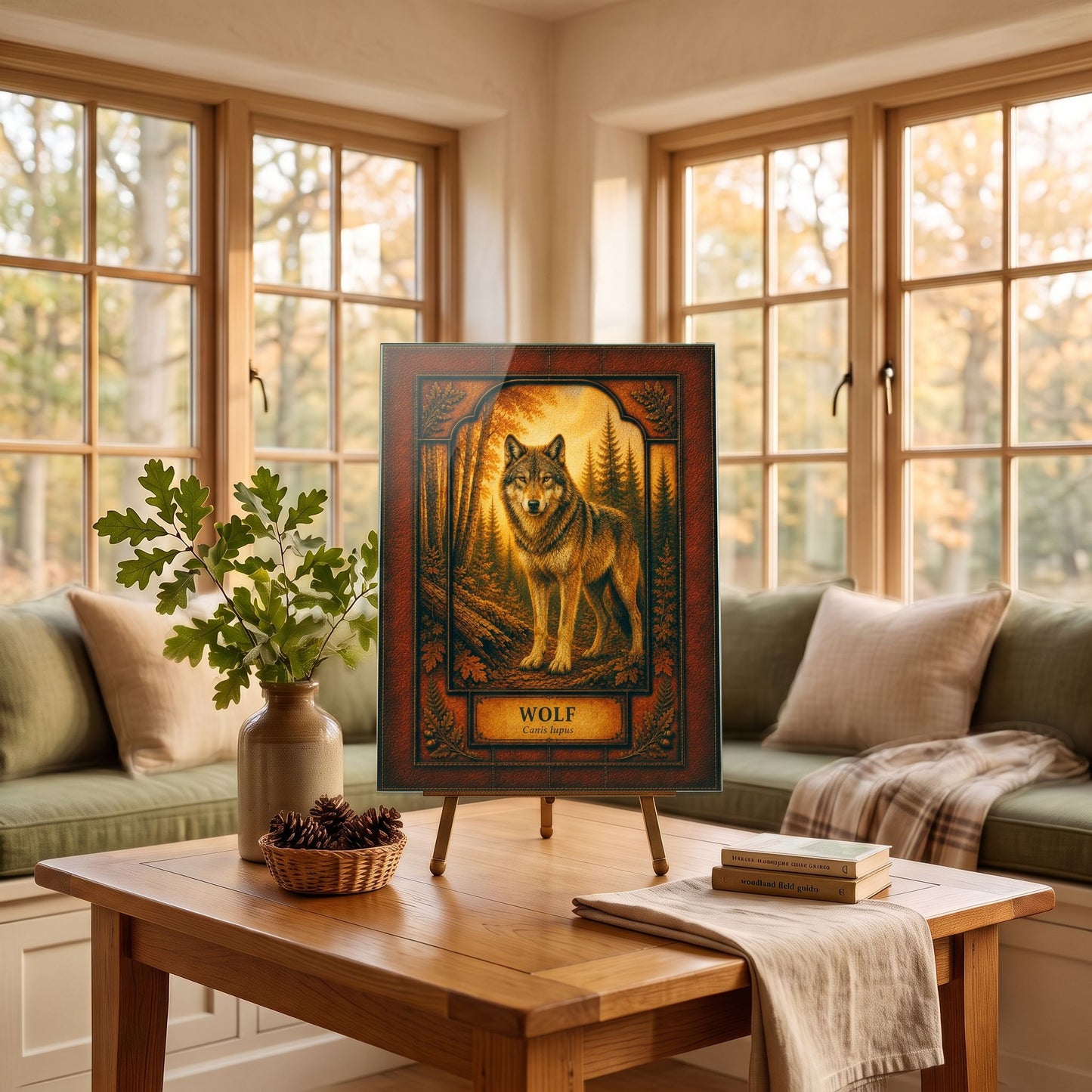 Gray Wolf Woodland Tempered Glass Art Panel | Rustic Wildlife Decor | Forest Nature Art | Cabin & Lodge Home Decor | Nature Lover Gift