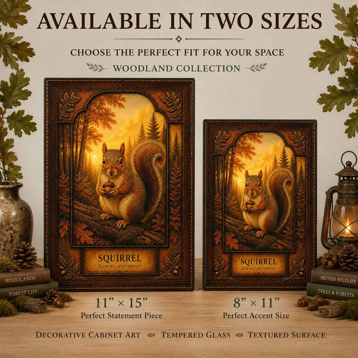 Squirrel Woodland Tempered Glass Art Panel | Rustic Wildlife Decor | Forest Nature Art | Cabin & Lodge Home Decor | Nature Lover Gift