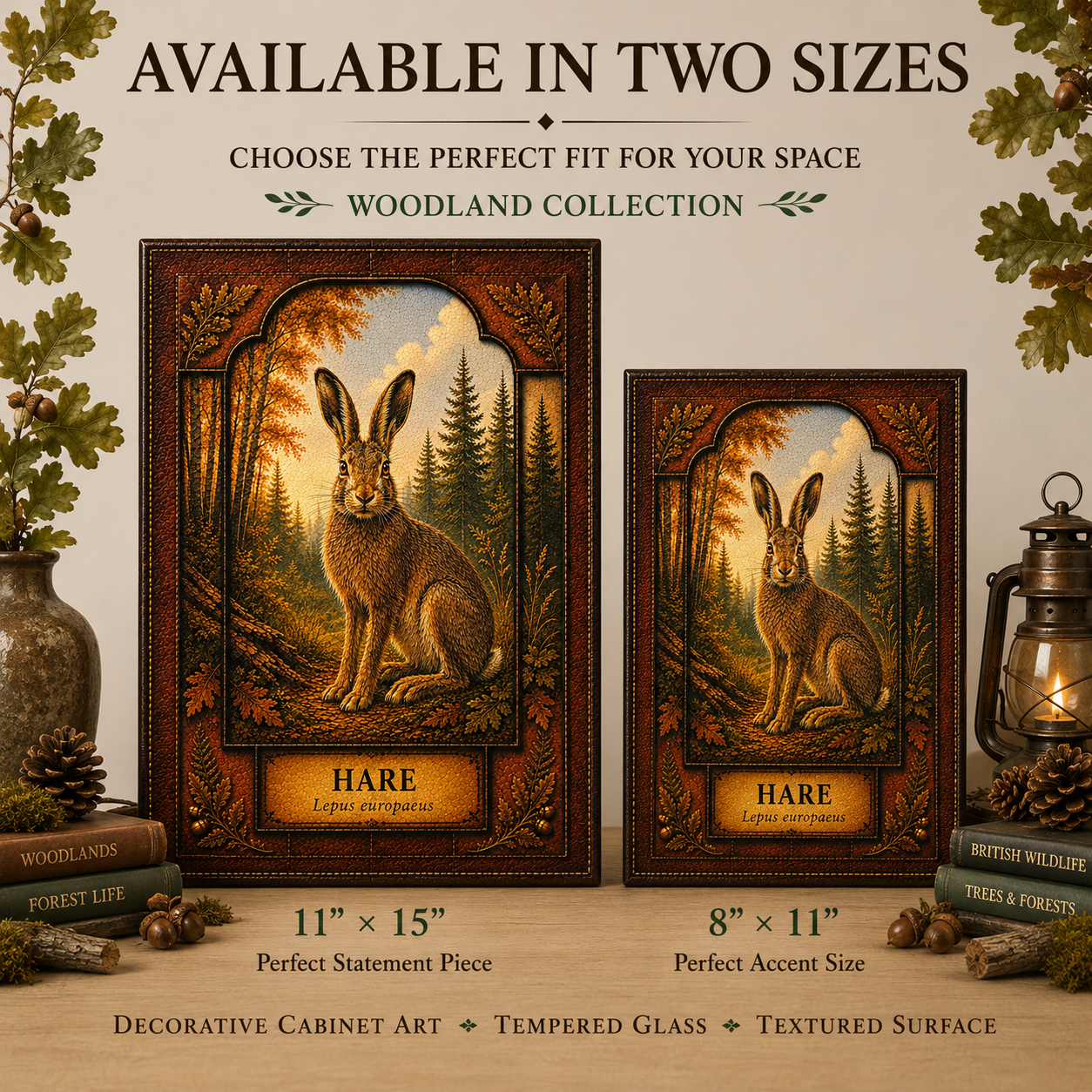 Hare Woodland Tempered Glass Art Panel | Rustic Wildlife Decor | Forest Nature Art | Cabin & Lodge Home Decor | Nature Lover Gift