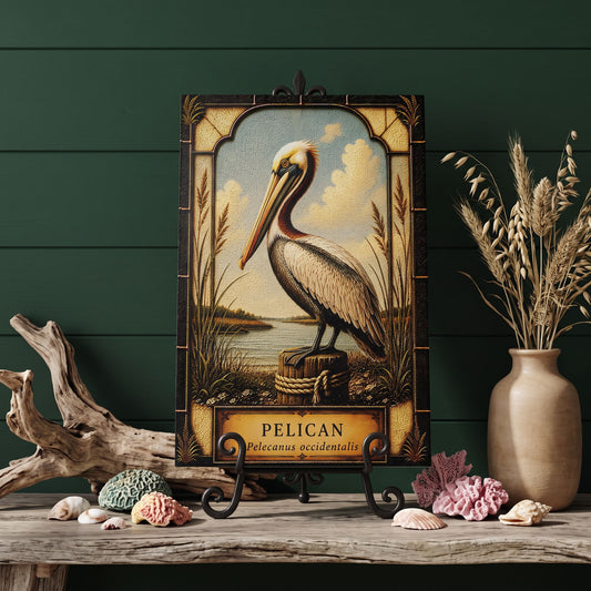 Brown Pelican Coastal Bird Glass Art Panel | Tempered Coastal Wall Art | Beach Cottage Decor | Bird Lover Gift | Coastal Home Decor