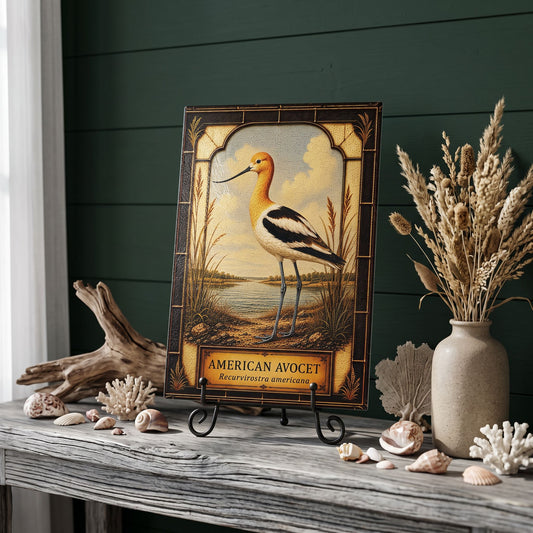 American Avocet Coastal Bird Glass Art Panel | Tempered Coastal Wall Art | Beach Cottage Decor | Bird Lover Gift | Coastal Home Decor