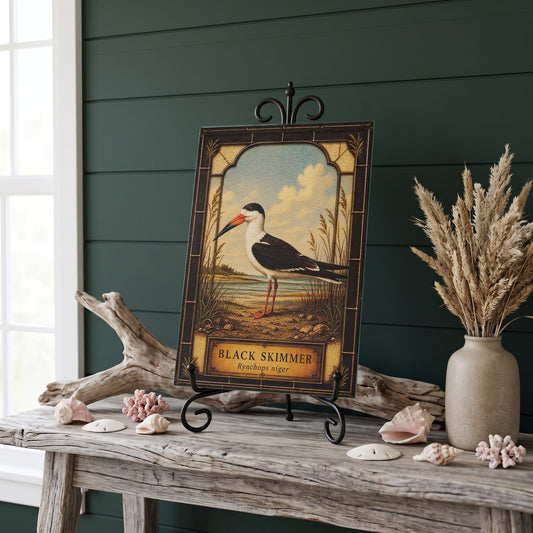 Black Skimmer Coastal Bird Glass Art Panel | Tempered Coastal Wall Art | Beach Cottage Decor | Bird Lover Gift | Coastal Home Decor