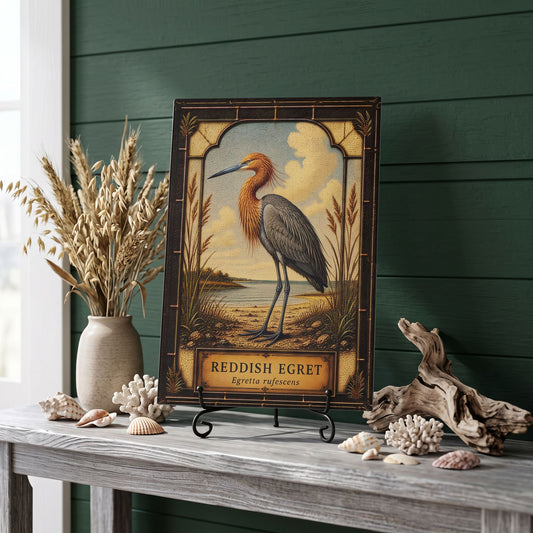 Reddish Egret Coastal Bird Glass Art Panel | Tempered Coastal Wall Art | Beach Cottage Decor | Bird Lover Gift | Coastal Home Decor