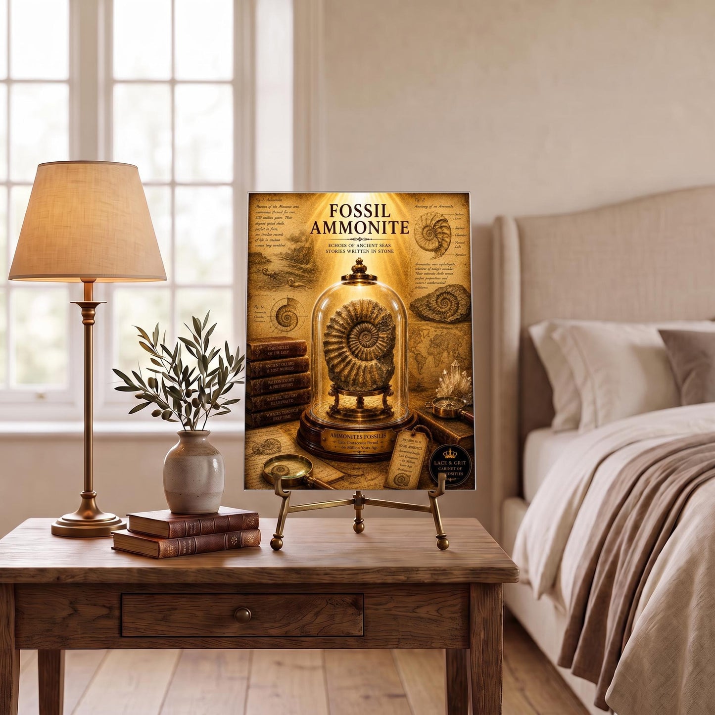 Fossil Ammonite Glass Charcuterie Board, Tempered Glass Art, Fossil Decor, Cabinet of Curiosities, Geology Lover Gift