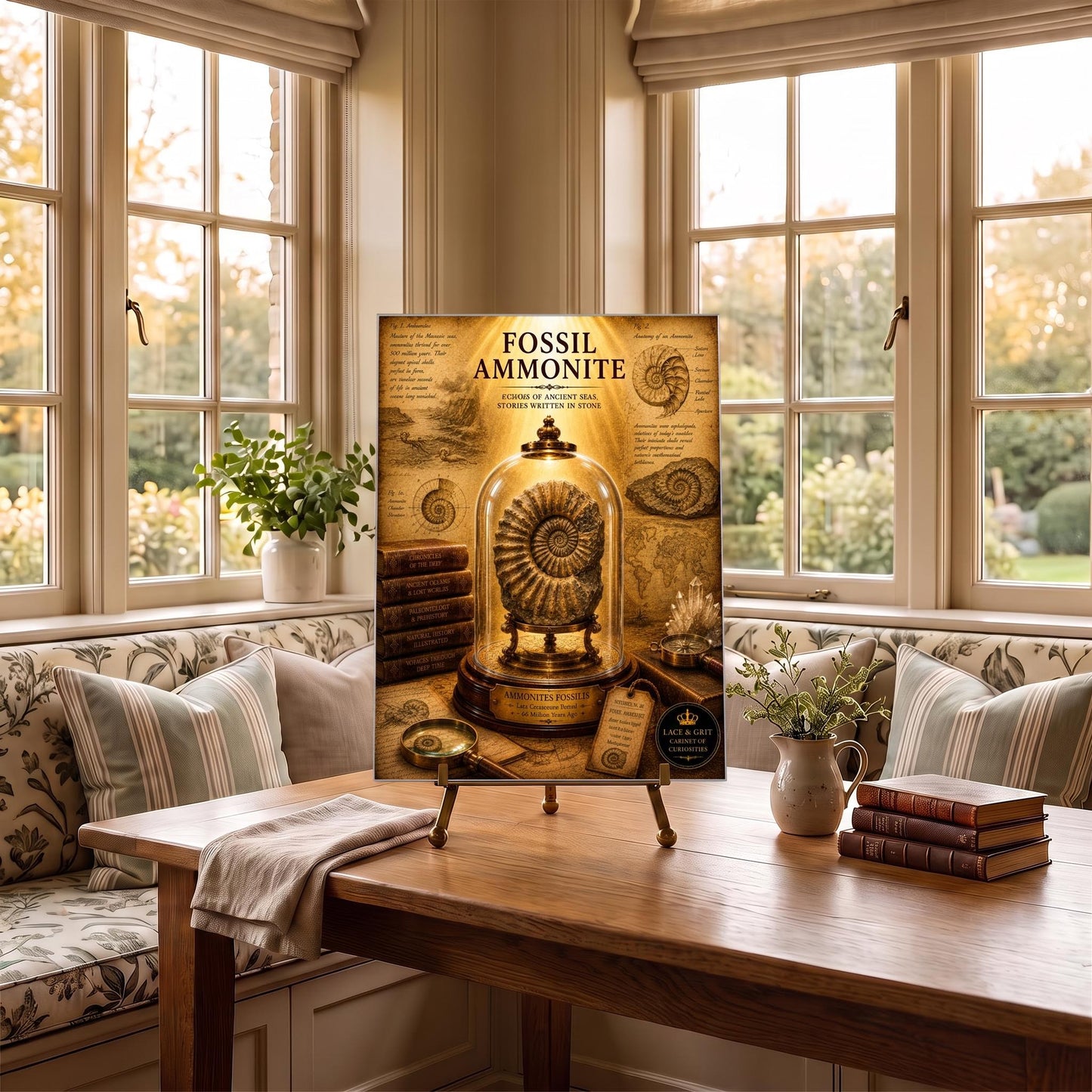 Fossil Ammonite Glass Charcuterie Board, Tempered Glass Art, Fossil Decor, Cabinet of Curiosities, Geology Lover Gift