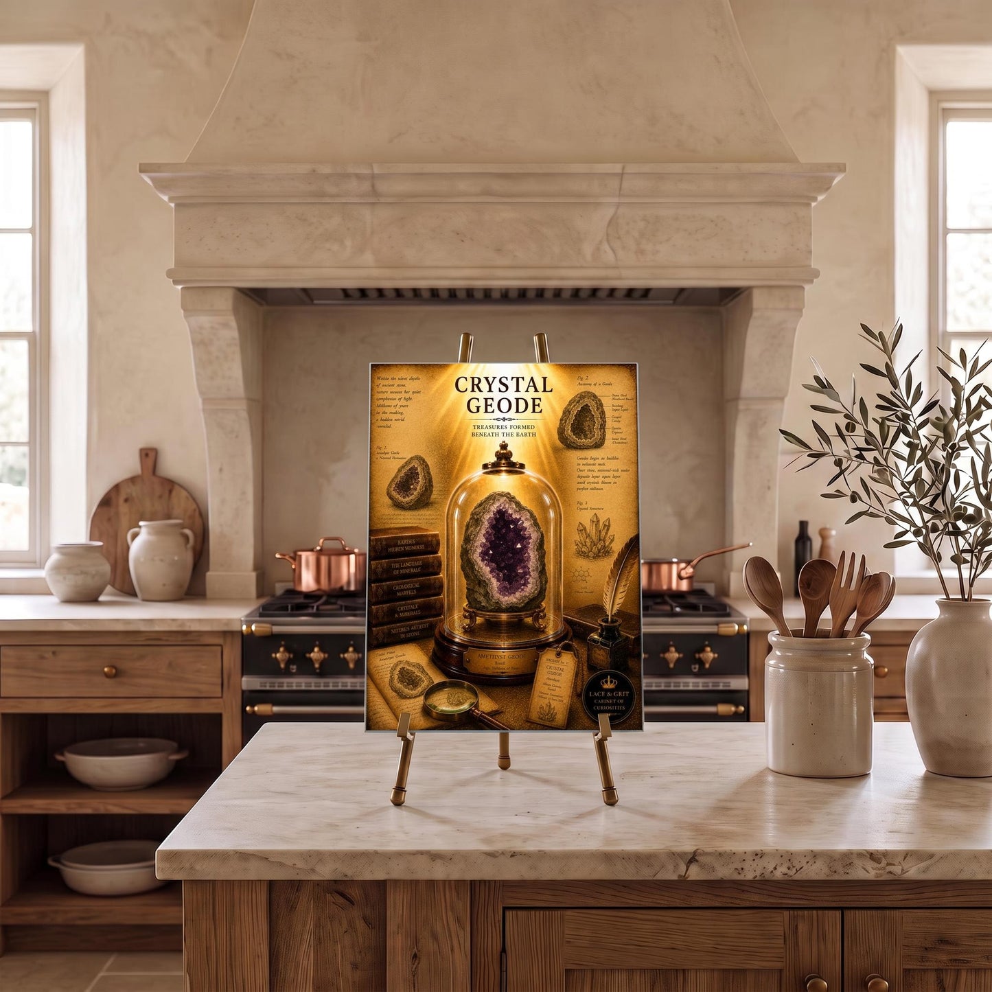 Crystal Geode Tempered Glass Art, Charcuterie Serving Board, Mineral Specimen Decor, Cabinet of Curiosities, Geology Gift