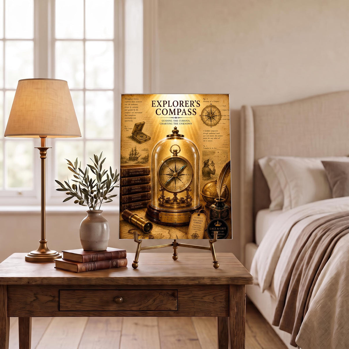 Explorer's Compass Tempered Glass Art, Charcuterie Serving Board, Navigation Decor, Cabinet of Curiosities, Explorer Gift