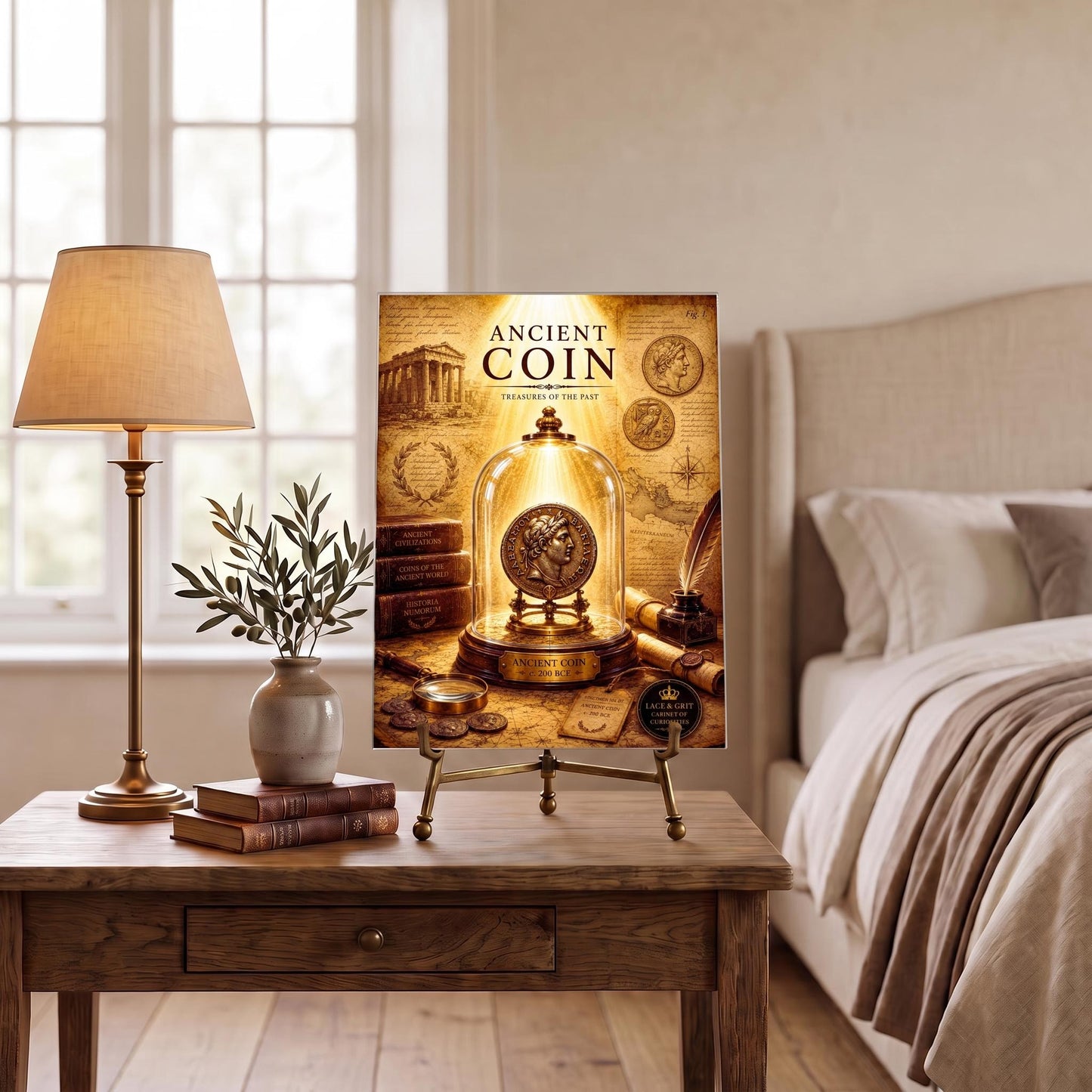 Ancient Coin Glass Charcuterie Board, Tempered Glass Art, Classical Decor, Cabinet of Curiosities, History Lover Gift