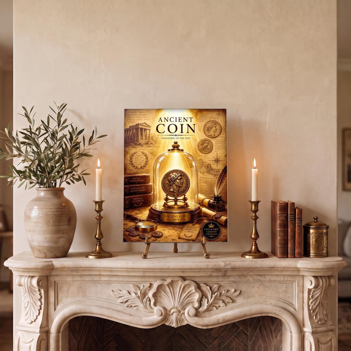 Ancient Coin Glass Charcuterie Board, Tempered Glass Art, Classical Decor, Cabinet of Curiosities, History Lover Gift