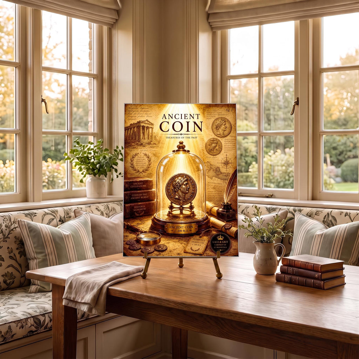Ancient Coin Glass Charcuterie Board, Tempered Glass Art, Classical Decor, Cabinet of Curiosities, History Lover Gift