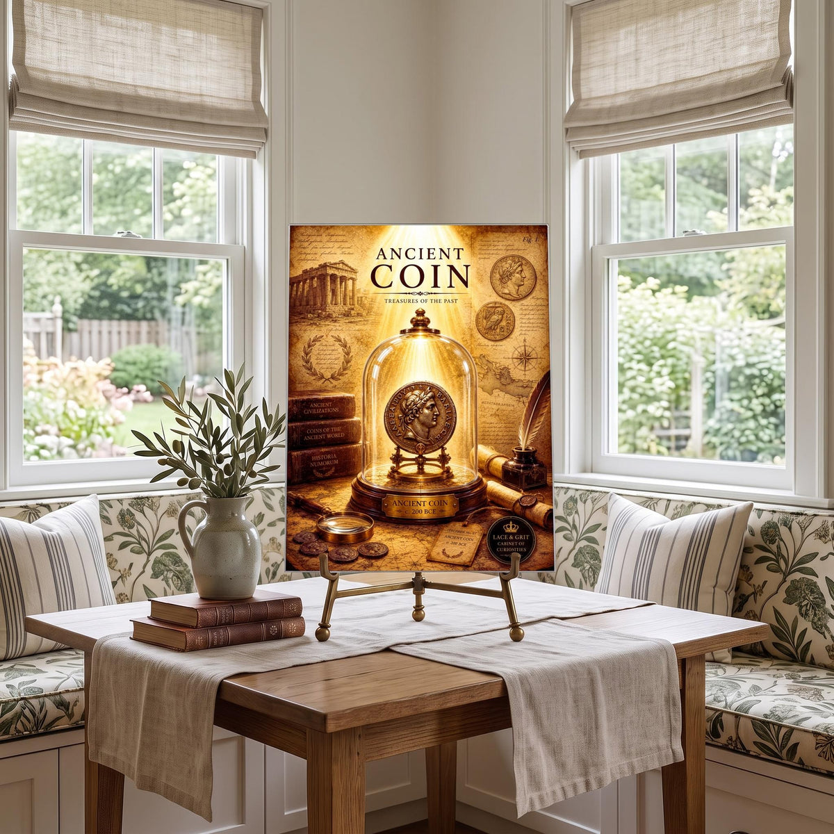 Ancient Coin Glass Charcuterie Board, Tempered Glass Art, Classical Decor, Cabinet of Curiosities, History Lover Gift