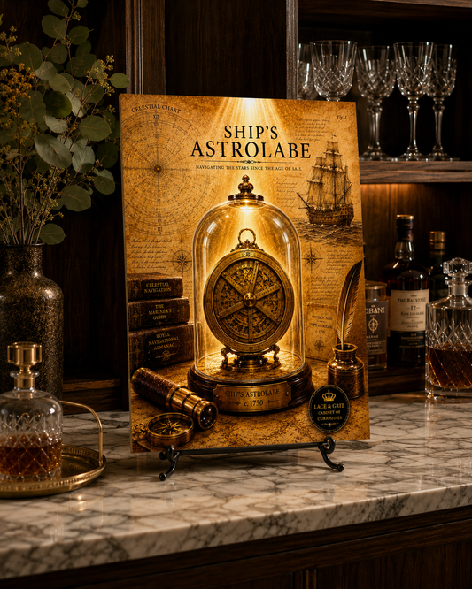 Ships Astrolabe Tempered Glass Art, Charcuterie Serving Board, Nautical Bar Decor, Cabinet of Curiosities, Maritime Gift