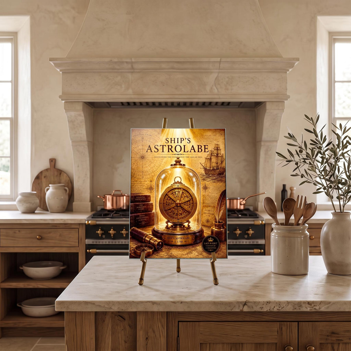 Ships Astrolabe Tempered Glass Art, Charcuterie Serving Board, Nautical Bar Decor, Cabinet of Curiosities, Maritime Gift