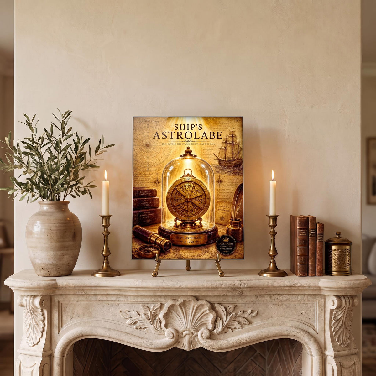 Ships Astrolabe Tempered Glass Art, Charcuterie Serving Board, Nautical Bar Decor, Cabinet of Curiosities, Maritime Gift