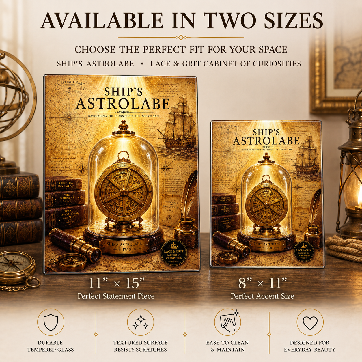 Ships Astrolabe Tempered Glass Art, Charcuterie Serving Board, Nautical Bar Decor, Cabinet of Curiosities, Maritime Gift
