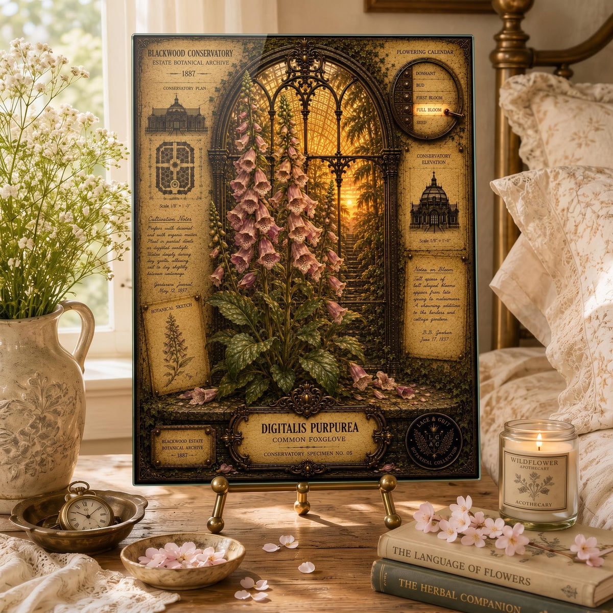Foxglove Tempered Glass Art, Charcuterie Serving Board, Botanical Decor, Foxglove Flower Art, Garden Gift