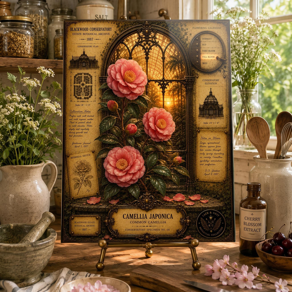 Camellia Tempered Glass Art, Charcuterie Serving Board, Botanical Decor, Camellia Flower Art, Garden Gift