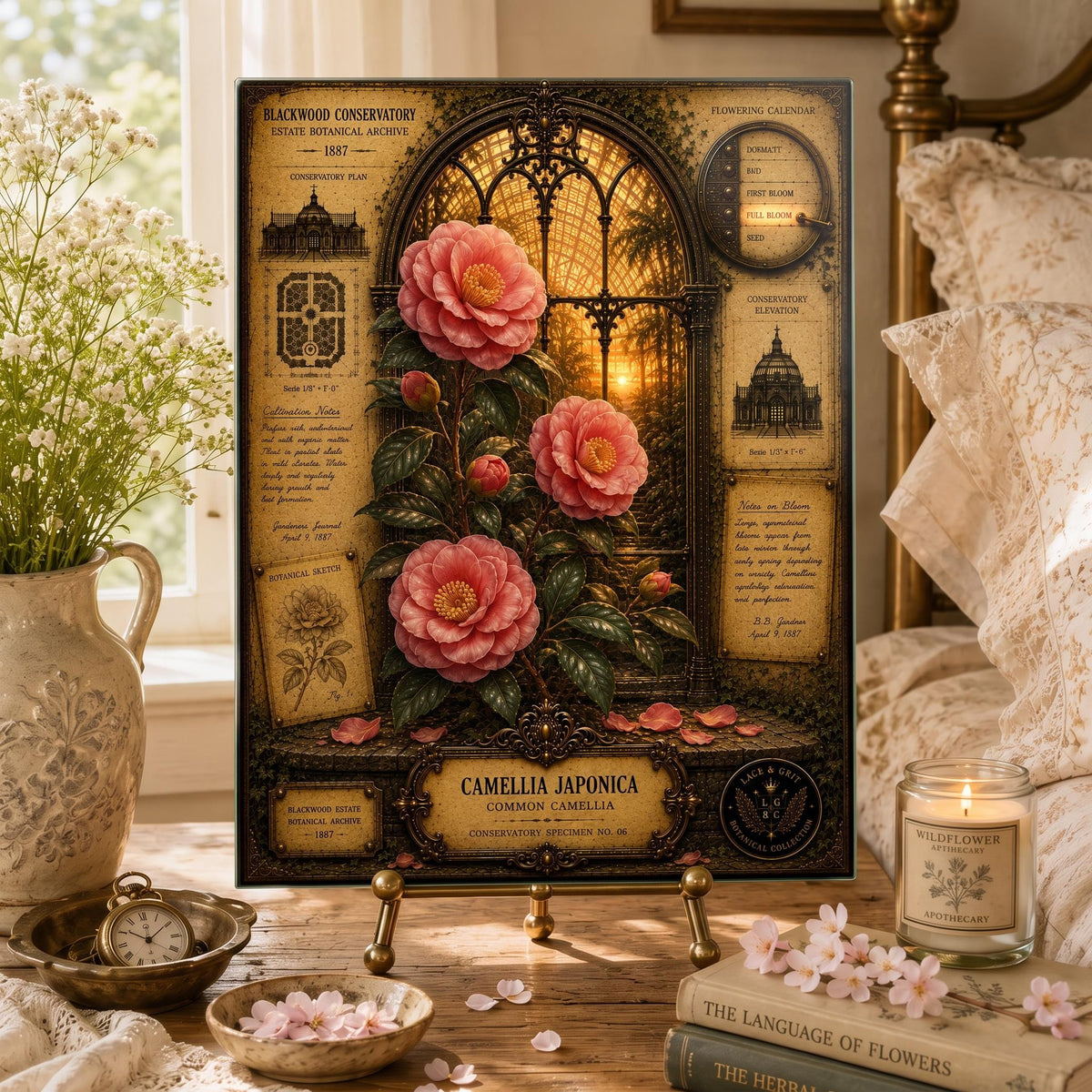 Camellia Tempered Glass Art, Charcuterie Serving Board, Botanical Decor, Camellia Flower Art, Garden Gift