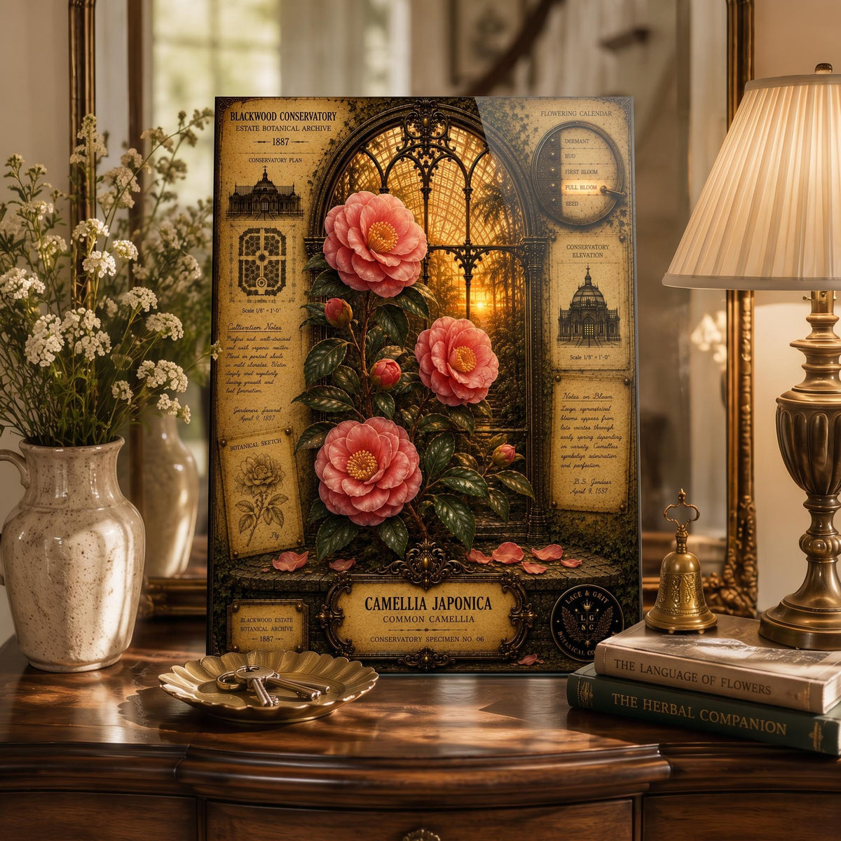 Camellia Tempered Glass Art, Charcuterie Serving Board, Botanical Decor, Camellia Flower Art, Garden Gift