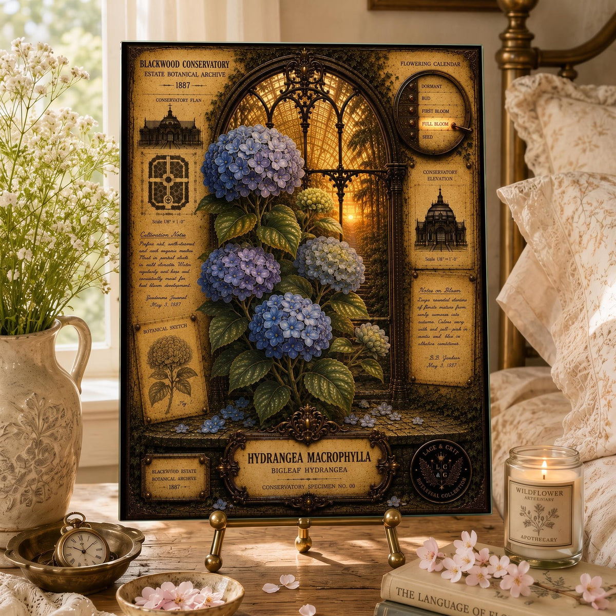 Blue Hydrangea Tempered Glass Art, Charcuterie Serving Board, Botanical Decor, Hydrangea Art, Garden Gift