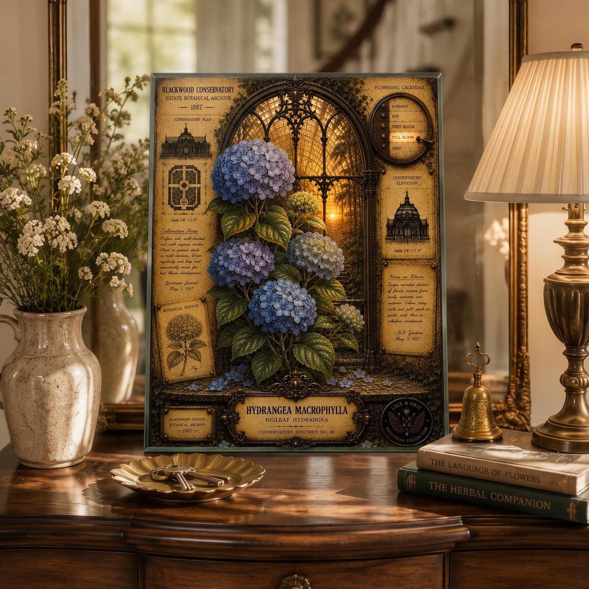 Blue Hydrangea Tempered Glass Art, Charcuterie Serving Board, Botanical Decor, Hydrangea Art, Garden Gift