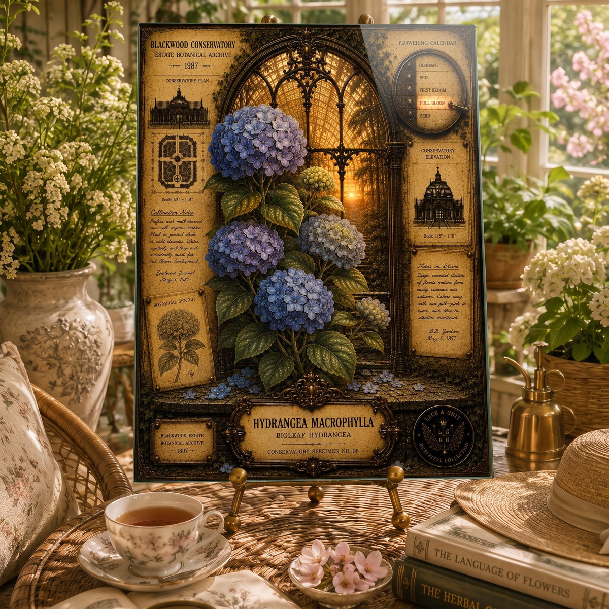 Blue Hydrangea Tempered Glass Art, Charcuterie Serving Board, Botanical Decor, Hydrangea Art, Garden Gift