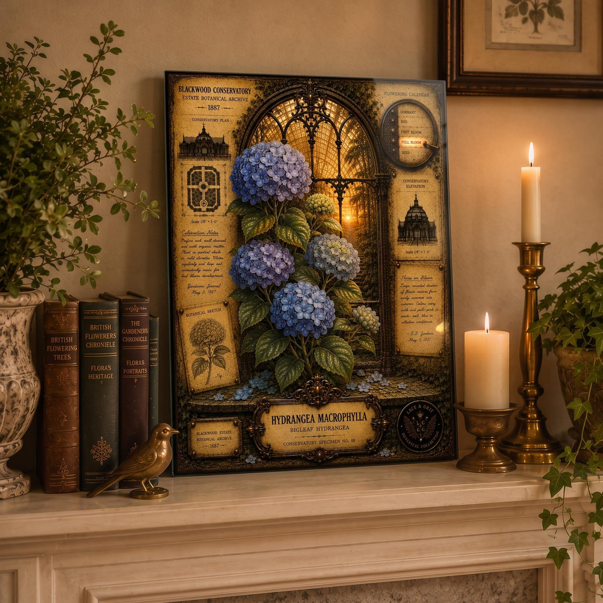 Blue Hydrangea Tempered Glass Art, Charcuterie Serving Board, Botanical Decor, Hydrangea Art, Garden Gift