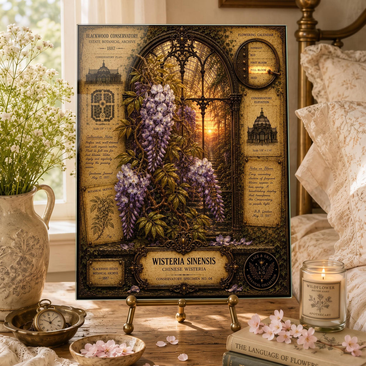 Wisteria Tempered Glass Art, Charcuterie Serving Board, Botanical Decor, Wisteria Flower Art, Garden Gift