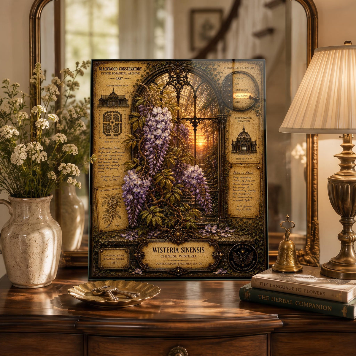 Wisteria Tempered Glass Art, Charcuterie Serving Board, Botanical Decor, Wisteria Flower Art, Garden Gift