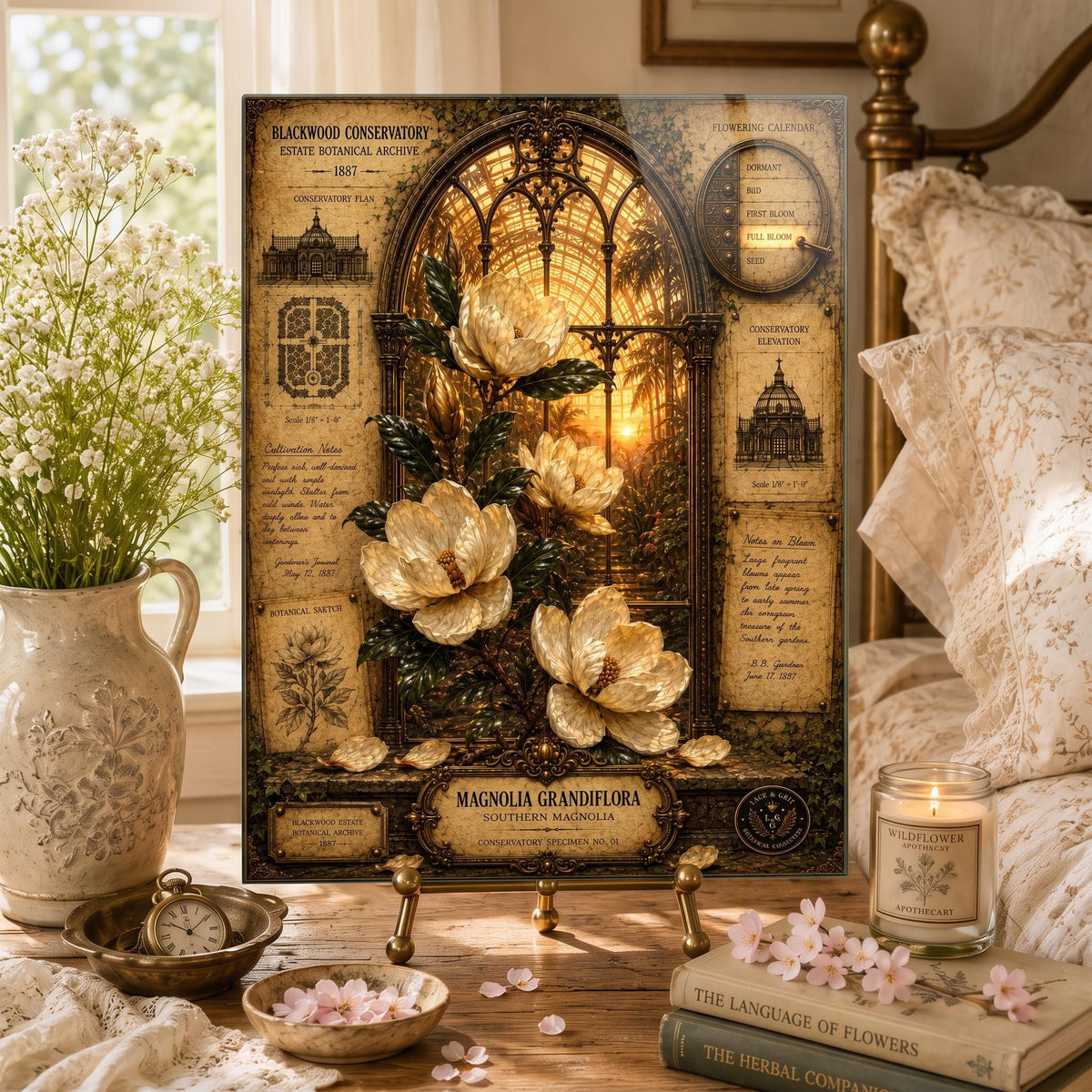 Magnolia Tempered Glass Art, Charcuterie Serving Board, Botanical Decor, Magnolia Flower Art, Garden Gift