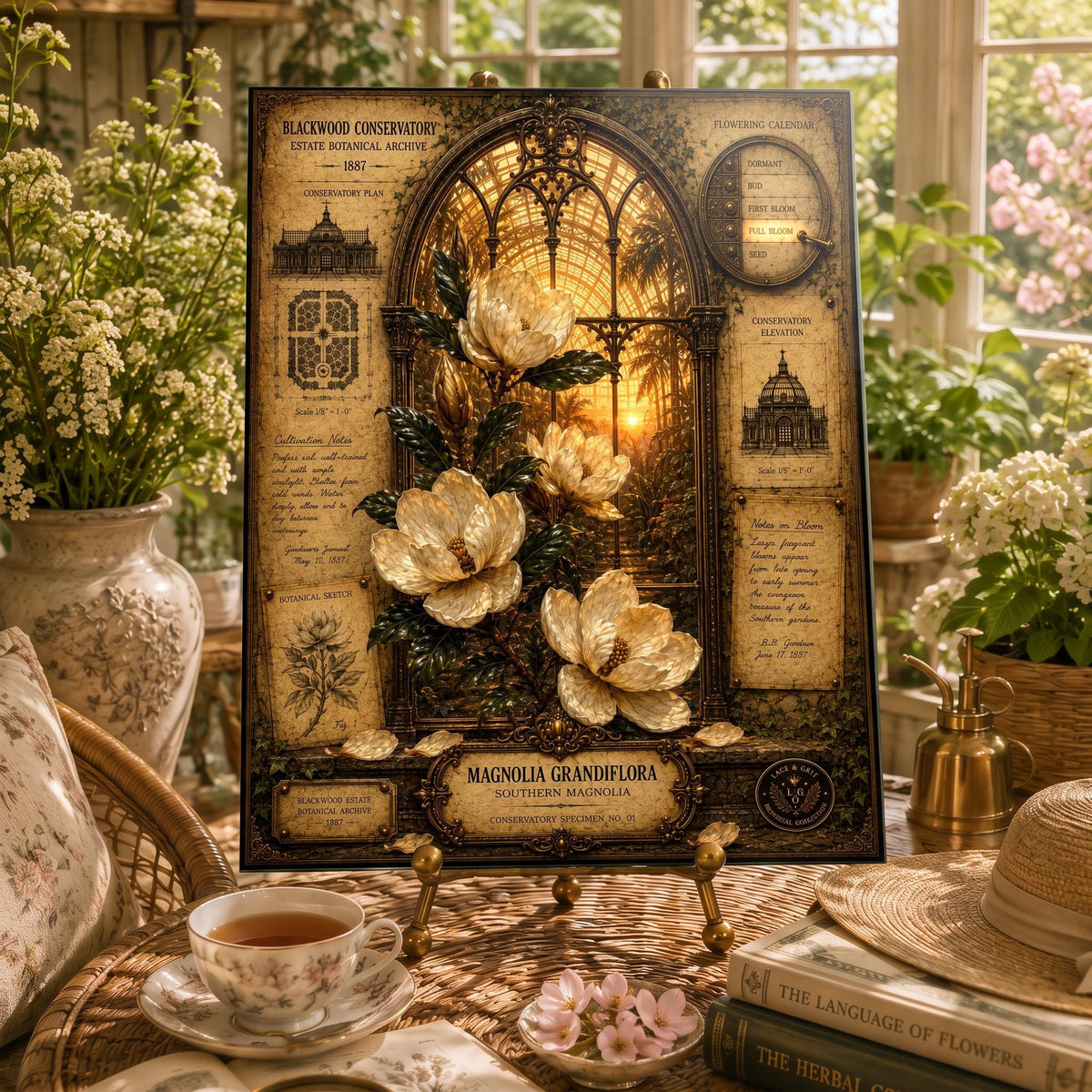 Magnolia Tempered Glass Art, Charcuterie Serving Board, Botanical Decor, Magnolia Flower Art, Garden Gift